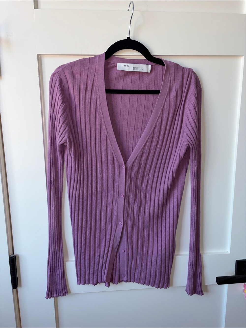 IRO Ribbed V-Neck Button Cardigan - Lavender Purple